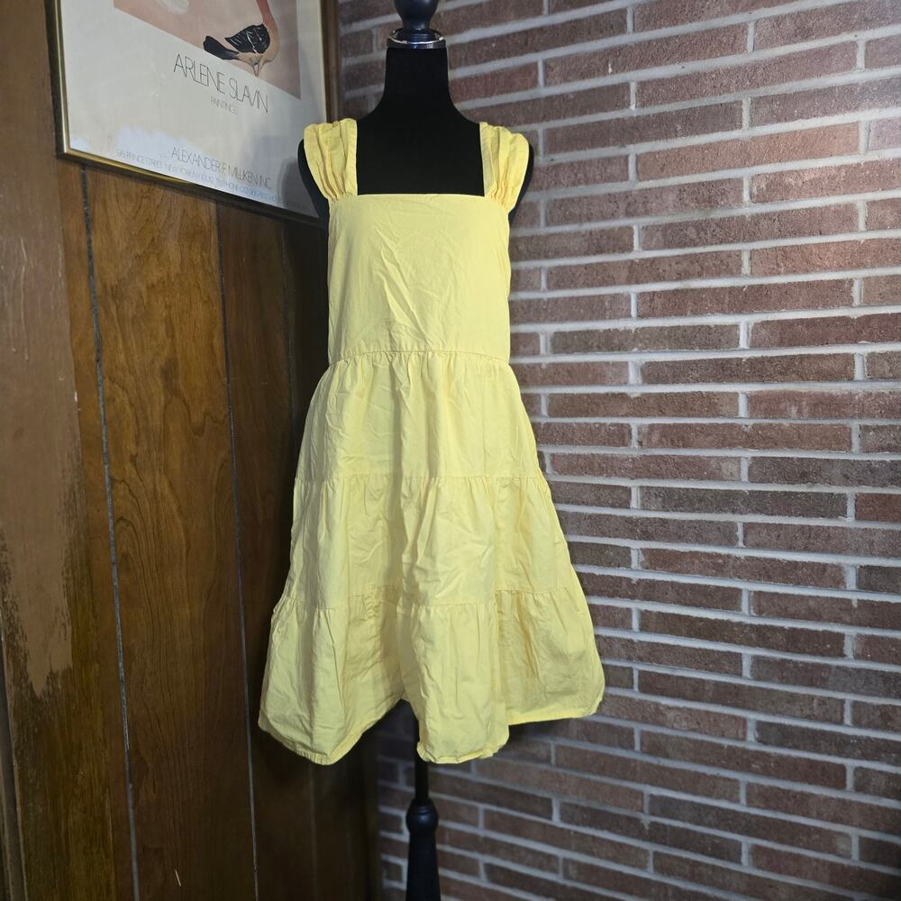 Banana Republic Yellow Tiered Cotton Poplin Babydoll Mini Dress